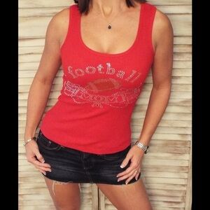 "Football Mom" Ribbed Boy Beater Red